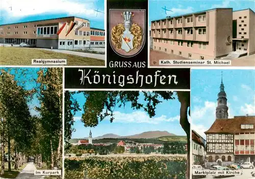 AK / Ansichtskarte  Koenigshofen__Strasbourg_Strassburg_67_Bas-Rhin Realgymnasium Kath Studienseminar St Michael Im Kurpark Marktplatz mit Kirche 