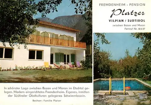 AK / Ansichtskarte 73887818 Vilpian_Suedtirol Fremdenheim Pension Platzer Pool Vilpian Suedtirol