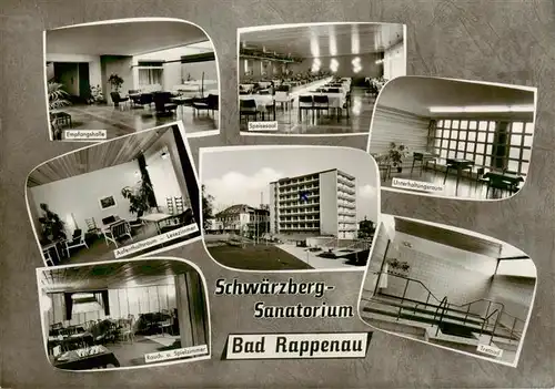 AK / Ansichtskarte 73887875 Bad_Rappenau Schwaerzberg Sanatorium Empfangshalle Speisesaal Aufenthaltsraum Lesezimmer Unterhaltungsraum Rauch und Speisezimmer Wassertretanlage Bad_Rappenau