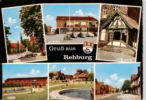AK / Ansichtskarte 73887885 Rehburg_Bad Kirche Volksbank Rats Schenke Schule Am Marktplatz Muehlentorstrasse Rehburg_Bad