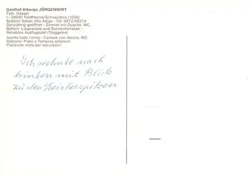 AK / Ansichtskarte  Schnauders_Feldthurns Gasthof Albergo Joergenwirt Schnauders Feldthurns