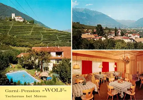 AK / Ansichtskarte  Tscherms_Suedtirol_IT Garni Pension Wolf Gaststube Panorama 