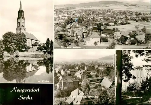 AK / Ansichtskarte 73887981 Neugersdorf_Sachsen Ev Kirche Blick zum Kottmar und Schlechteberg Wasserturm Neugersdorf Sachsen