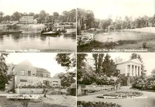 AK / Ansichtskarte  Coswig_Anhalt An der Elbfaehre Griebo Waldschwimmbad Hubertusberg Woerlitzer Park Am Floratempel Coswig Anhalt