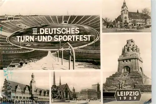 AK / Ansichtskarte 73888029 Leipzig III Deutsches Turn und Sportfest Stadion Altes Rathaus Karl Marx Platz Zoo und Kongresshalle Denkmal Leipzig