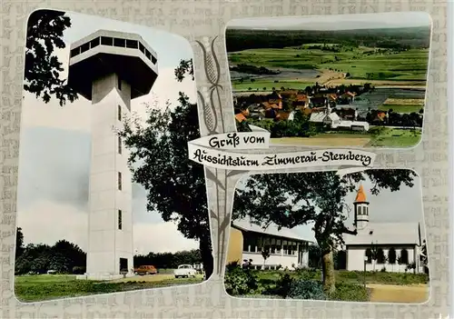 AK / Ansichtskarte 73888090 Zimmerau_Sternberg Aussichtsturm am Buechelberg Panorama Kirche Zimmerau_Sternberg