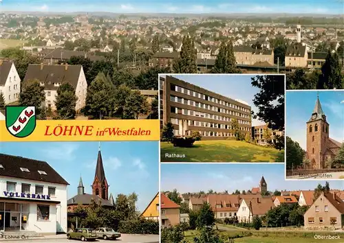 AK / Ansichtskarte 73888168 Loehne_Detmold Stadtpanorama Rathaus Mennighueffen Ortsmotiv Volksbank Kirche Obernbeck 