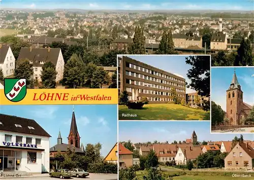 AK / Ansichtskarte  Loehne_Detmold Stadtpanorama Rathaus Mennighueffen Ortsmotiv Volksbank Kirche Obernbeck 