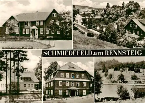 AK / Ansichtskarte  Schmiedefeld_Rennsteig FDGB Erholungsheim Berghof Teilansicht HO-Gaststaette im Naturpark Hotel Thueringer Hof Freibad Schmiedefeld_Rennsteig