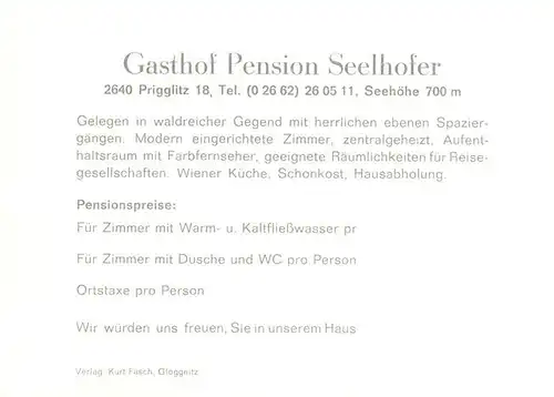 AK / Ansichtskarte  Prigglitz Gasthof Pension Seelhofer Gastraum Gaestezimmer Prigglitz