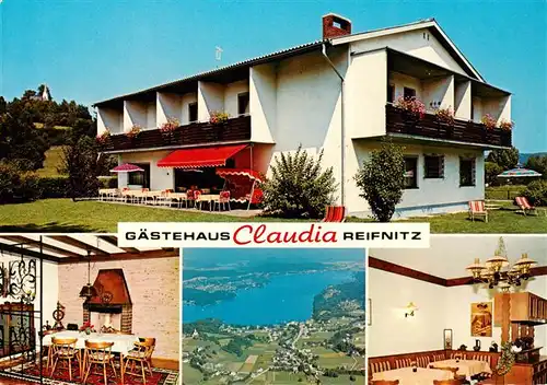 AK / Ansichtskarte  Reifnitz_Woerthersee Gaestehaus Claudia Kaminzimmer Fliegeraufnahme Gastraum Reifnitz Woerthersee