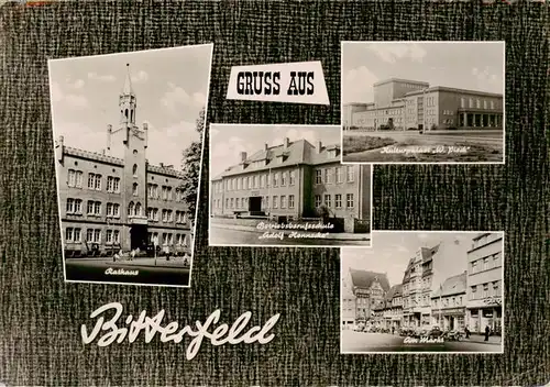 AK / Ansichtskarte  Bitterfeld Rathaus Betriebsberufsschule Adolf Hennecke Kulturpalast Wilhelm Pieck Am Markt Bitterfeld