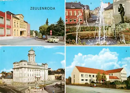 AK / Ansichtskarte 73888404 Zeulenroda-Triebes Kulturhaus DSF Karpfenpfeiferbrunnen am Markt Marktplatz Rathaus Hubert Westhoff Oberschule Zeulenroda-Triebes