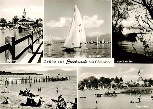 AK / Ansichtskarte  Seebruck_Chiemsee Alzbruecke Segelregatta Abend am See Strandbad Seglerhafen Seebruck Chiemsee