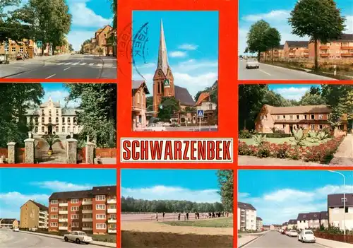 AK / Ansichtskarte 73888411 Schwarzenbek Strassenpartien Schloss Kirche Wohnblocks Trabrennbahn  Schwarzenbek