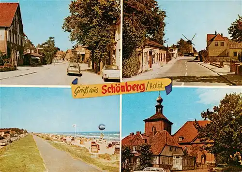 AK / Ansichtskarte 73888456 Schoenberg_Holstein Strassenpartien Strand Kirche Schoenberg_Holstein