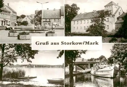 AK / Ansichtskarte 73888469 Storkow_Mark Stadtplatz Schloss Seepartie Fahrgastschiff Storkow Mark