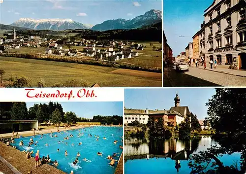 AK / Ansichtskarte 73888472 Teisendorf_Oberbayern Panorama Strassenpartie Schwimmbad Ortspartie Teisendorf Oberbayern