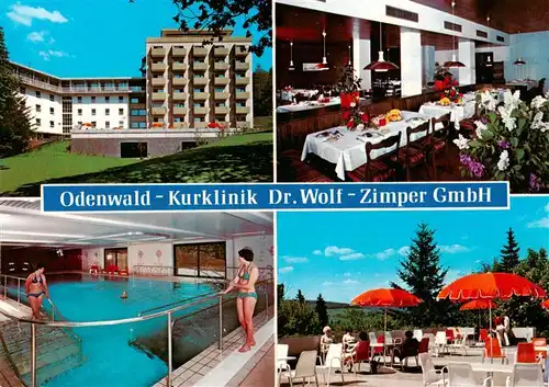 AK / Ansichtskarte  Bad_Koenig_Odenwald Kurklinik Dr Wolf Zimper GmbH Hallenbad Freiterrasse Gastraum Bad_Koenig_Odenwald