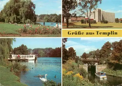 AK / Ansichtskarte  Templin Uferpromenade am Ratsteich FDGB Erholungsheim Friedrich Engels MS Uckermark am Anlegesteg Schleuse Templin