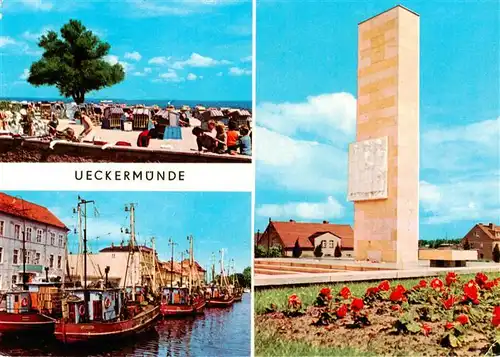 AK / Ansichtskarte  Ueckermuende_Mecklenburg_Vorpommern Strand Fischereihafen Sowjetisches Ehrenmal Ueckermuende_Mecklenburg