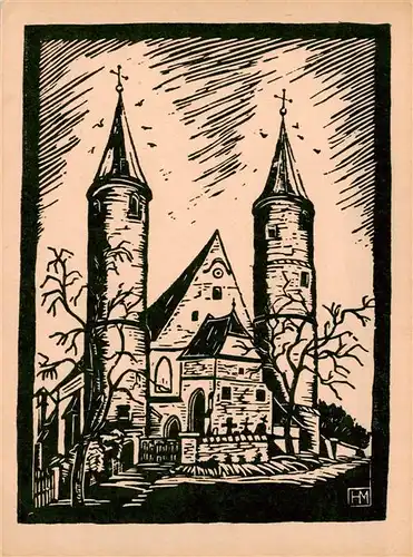 AK / Ansichtskarte 73888495 Landshut__Isar Kirche Heilig Blut Berg ob Landshut Linolschnitt 