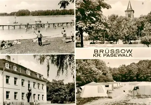 AK / Ansichtskarte 73888510 Bruessow_Uckermark Freibad am Bruessower See Karl Liebknecht Platz Polytechnische Oberschule Campingplatz Bruessow Uckermark