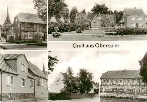 AK / Ansichtskarte  Oberspier_Sondershausen_Thueringen Kirchstrasse mit Kirche Anlage Bushaltestelle Beim Anger Hauptstrasse Gasthaus 