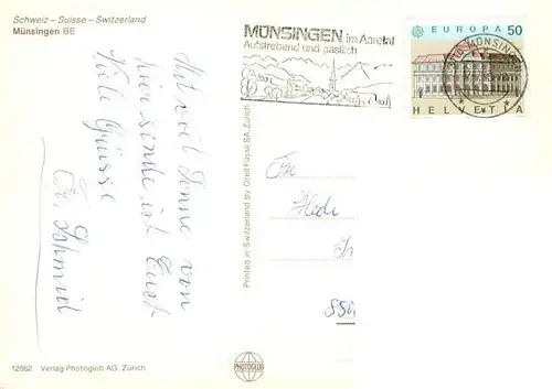 AK / Ansichtskarte  Muensingen_Konolfingen_BE Ortspartien Kirche Bus 
