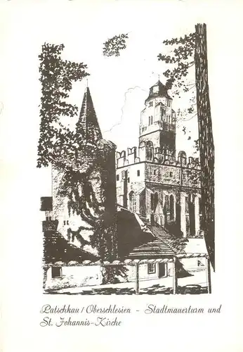 AK / Ansichtskarte  Patschkau_Paczkow_PL Stadtmauerturm und St Johannis Kirche Zeichnung 