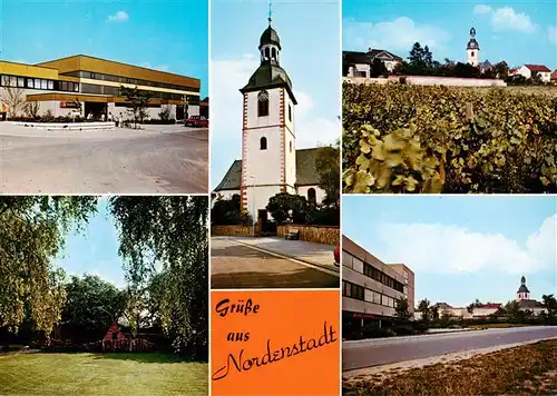 AK / Ansichtskarte 73888651 Nordenstadt Schule Kirche Panorama Park Strassenpartie Nordenstadt