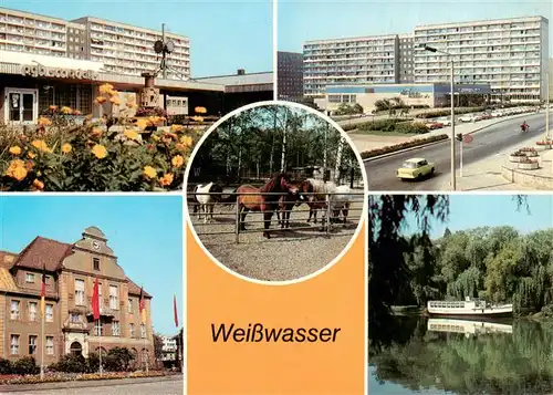 AK / Ansichtskarte  Weisswasser__Oberlausitz Wohnkomplex am Wasserturm Kaufhaus Magnet Tieergarten Rathaus Jahnteich mit Schiffsbar 