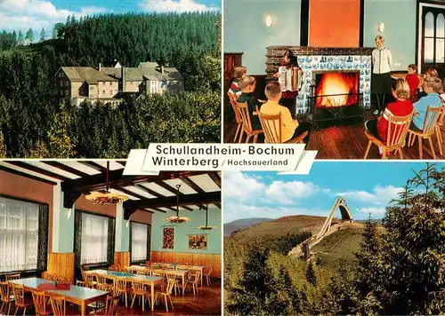 AK / Ansichtskarte  Winterberg_Hochsauerland Schullandheim Bochum Kaminzimmer Speisesaal Sprungschanze Winterberg_Hochsauerland