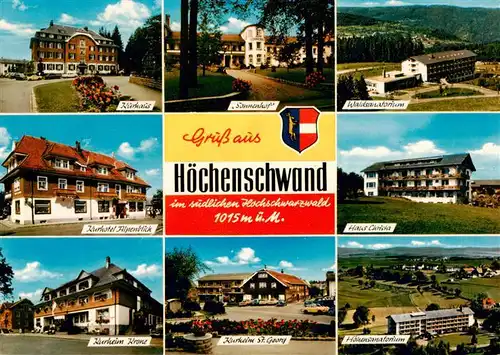 AK / Ansichtskarte 73888856 Hochenschwand_Schwarzwald Kurhaus Sonnenhof Waldsanatorium Kurhotel Alpenblick Haus Christa Kurheim Krone Kurheim St Georg Hoehensanatorium Hochenschwand Schwarzwald