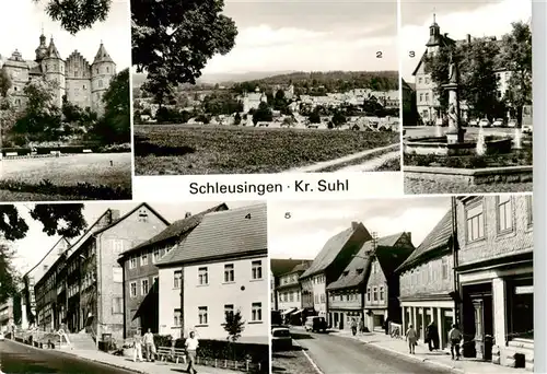 AK / Ansichtskarte  Schleusingen Bertholdsburg Teilansicht Marktplatz mit Rathaus Ernst Thaelmann Strasse Bahnhofstrasse Schleusingen
