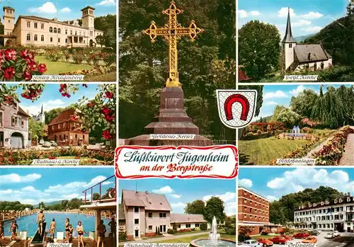 AK / Ansichtskarte  Jugenheim_Seeheim-Jugenheim Schloss Heiligenberg Rathaus und Kirche Freibad Goldenes Kreuz Fachschule Brotindustrie Ev Kirche Schlossanlagen Ortspartie Jugenheim