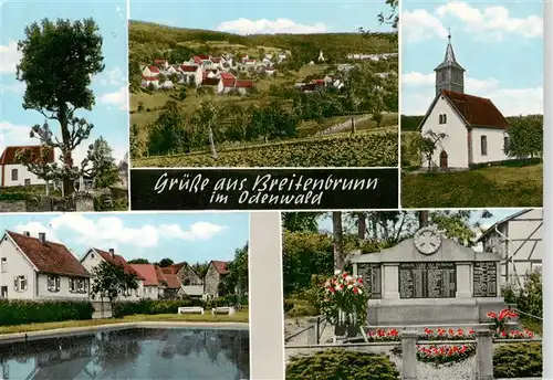 AK / Ansichtskarte  Breitenbrunn_Odenwald Panorama Kirche Schwimmbad Gedenkstaette Breitenbrunn Odenwald