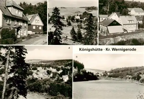 AK / Ansichtskarte 73889005 Koenigshuette_Harz Schulstrasse Bodetal Blick vom Bocksberg und von der Ruine Koenigsburg ueberleitungssperre Koenigshuette Harz