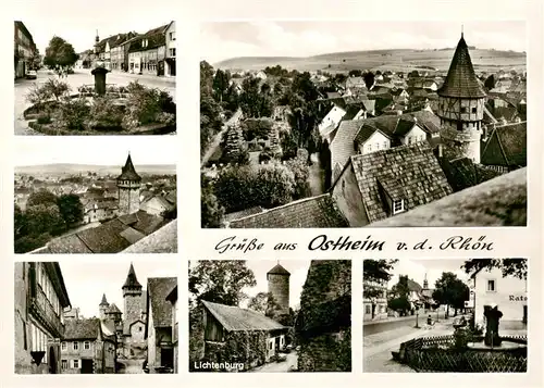 AK / Ansichtskarte  Ostheim__Rhoen Brunnen Stadttor Panorama Lichtenburg  