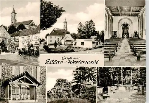 AK / Ansichtskarte  Ellar_Limburg_Lahn Schule Kindergarten Kirche Kriegerdenkmal Burg Schmerzen am Heidehaeuschen Ellar_Limburg_Lahn