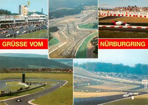 AK / Ansichtskarte 73889072 Nuerburgring Rennstrecke Strart Formel 1 in der Zielkurve Dunlop Kehre Rennwagen in der Veedol Schikane Fliegeraufnahme Nuerburgring