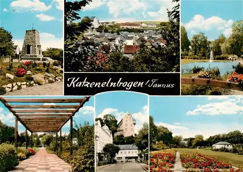 AK / Ansichtskarte 73889078 Katzenelnbogen Denkmal Panorama Teich Teilansichten Park Katzenelnbogen