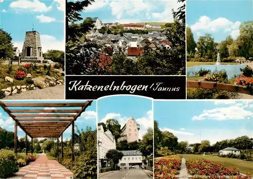 AK / Ansichtskarte 73889079 Katzenelnbogen Denkmal Panorama Teich Teilansichten Park Katzenelnbogen