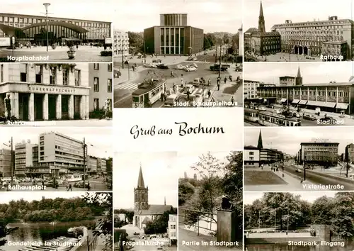 AK / Ansichtskarte  Bochum Hauptbahn Ruhrknappschaft Rathausplatz Gondelteich Stadtpark Schauspielhaus Kirche Rathaus Stadtbad Viktoriastrasse Bochum