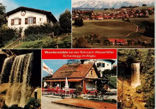 AK / Ansichtskarte 73889253 Scheidegg_Allgaeu Wanderstueble bei den Rohrrach Wasserfaellen Panorama Wasserfaelle Terrasse Scheidegg Allgaeu
