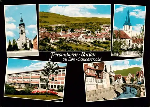AK / Ansichtskarte 73889290 Friesenheim_Baden Kirchen Panorama Schule Kanal Friesenheim_Baden