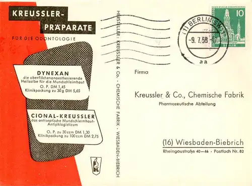 AK / Ansichtskarte 73889300 Biebrich_Wiesbaden Chem Fabrik Kreussler et Co Musteranforderung Biebrich_Wiesbaden