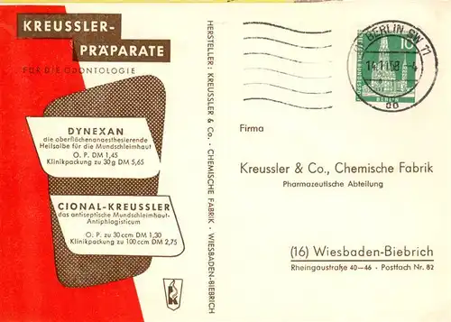 AK / Ansichtskarte 73889301 Biebrich_Wiesbaden Chem Fabrik Kreussler et Co Musteranforderung Biebrich_Wiesbaden