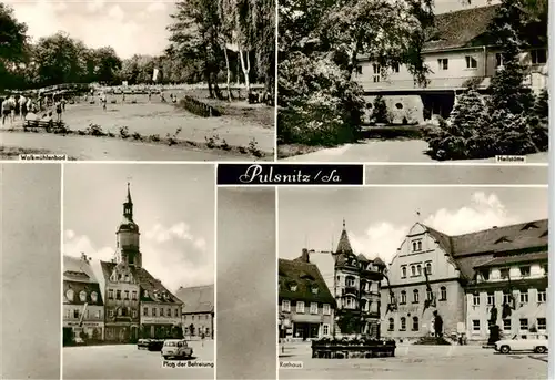 AK / Ansichtskarte  Pulsnitz_Sachsen Walkmuehlenbad Heilstaette Platz der Befreiung Rathaus Pulsnitz Sachsen