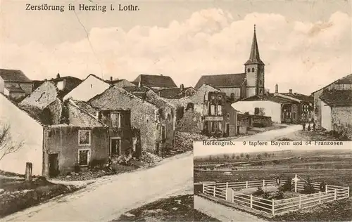 AK / Ansichtskarte  Herzing_Hertzing_57_Moselle_Lothringen Zerstoerung in WK1 Heldengrab 